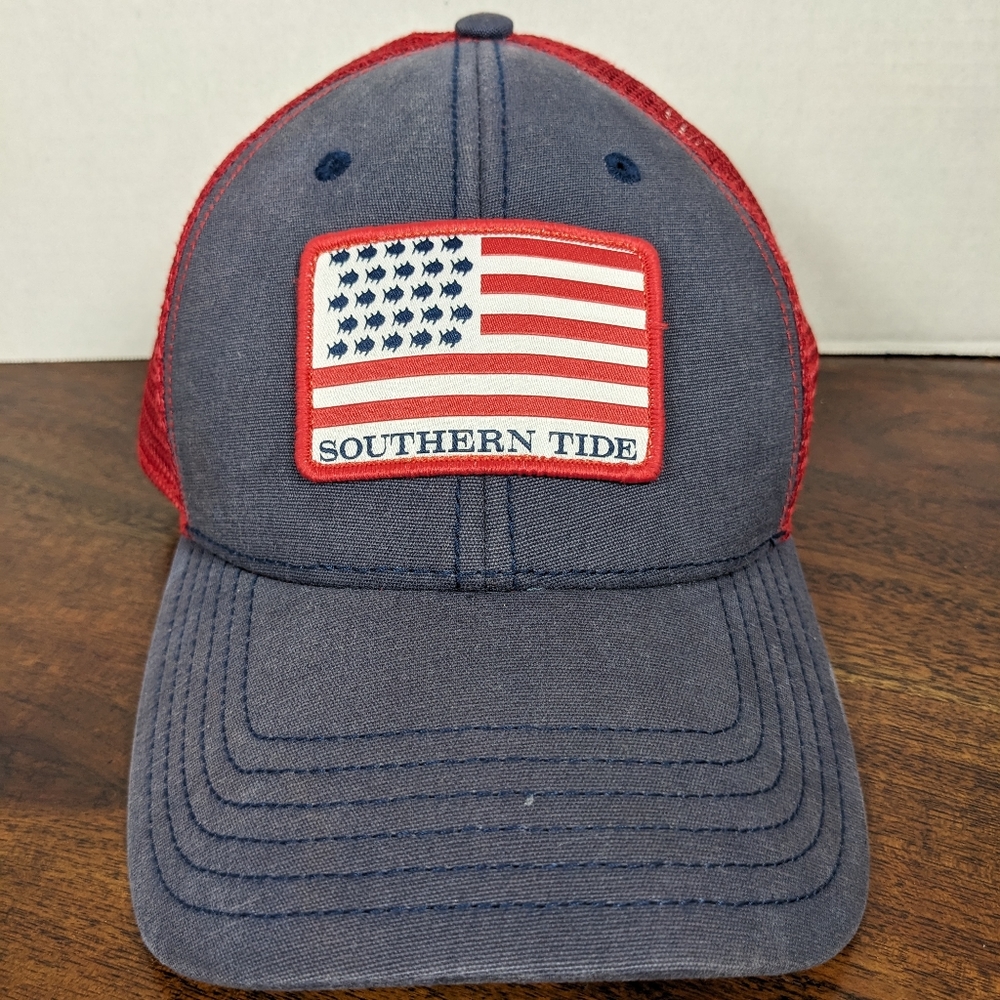 SOUTHERN TIDE MESH SNAPBACK TRUCKER BASEBALL HAT CAP RED GRAY